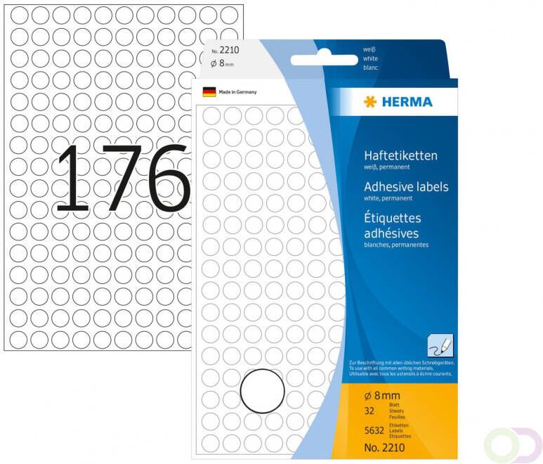 Herma Multipurpose etiketten Ã 8 mm rond wit permanent hechtend om met de hand te